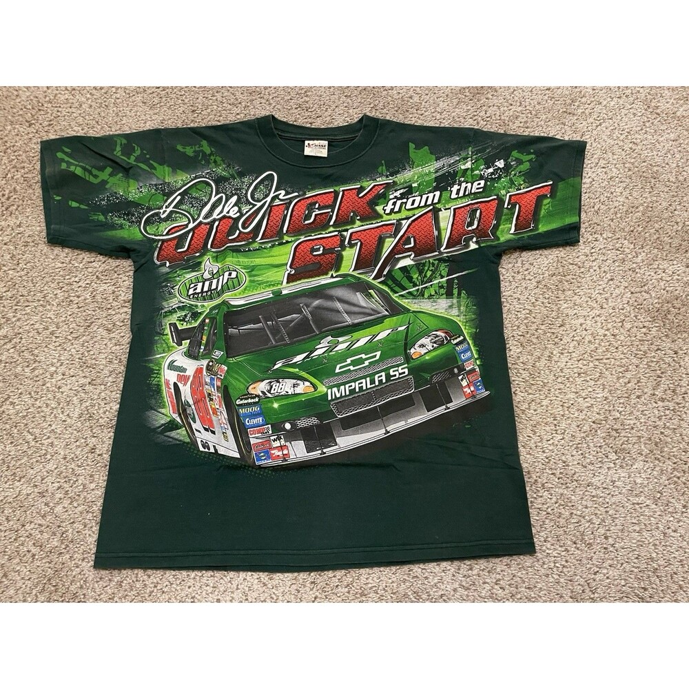 Vintage Chase Dale Jr Tee Shirt Mens Large Green All Over Print Racing Nascar